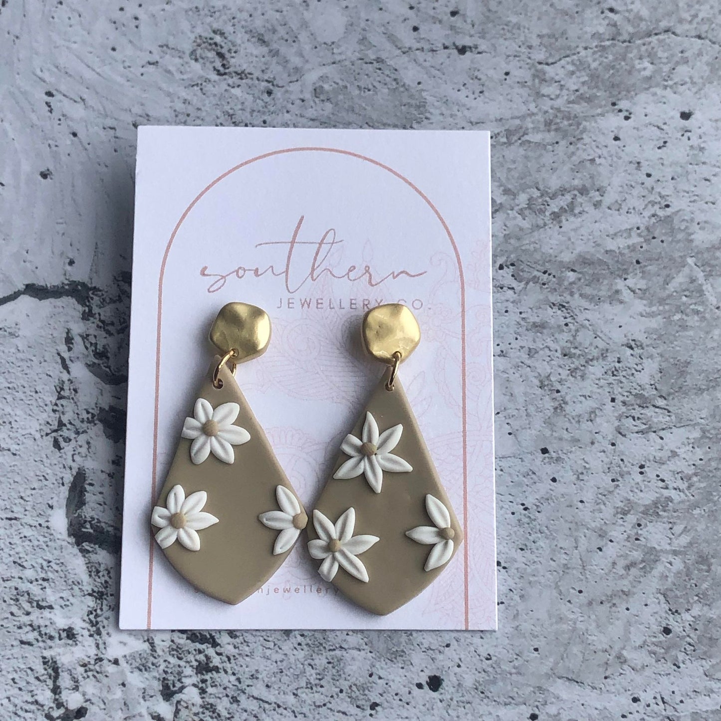 Floral Taupe Earrings-Earrings-Southern Jewewellery Co.-Southern Goods Co.