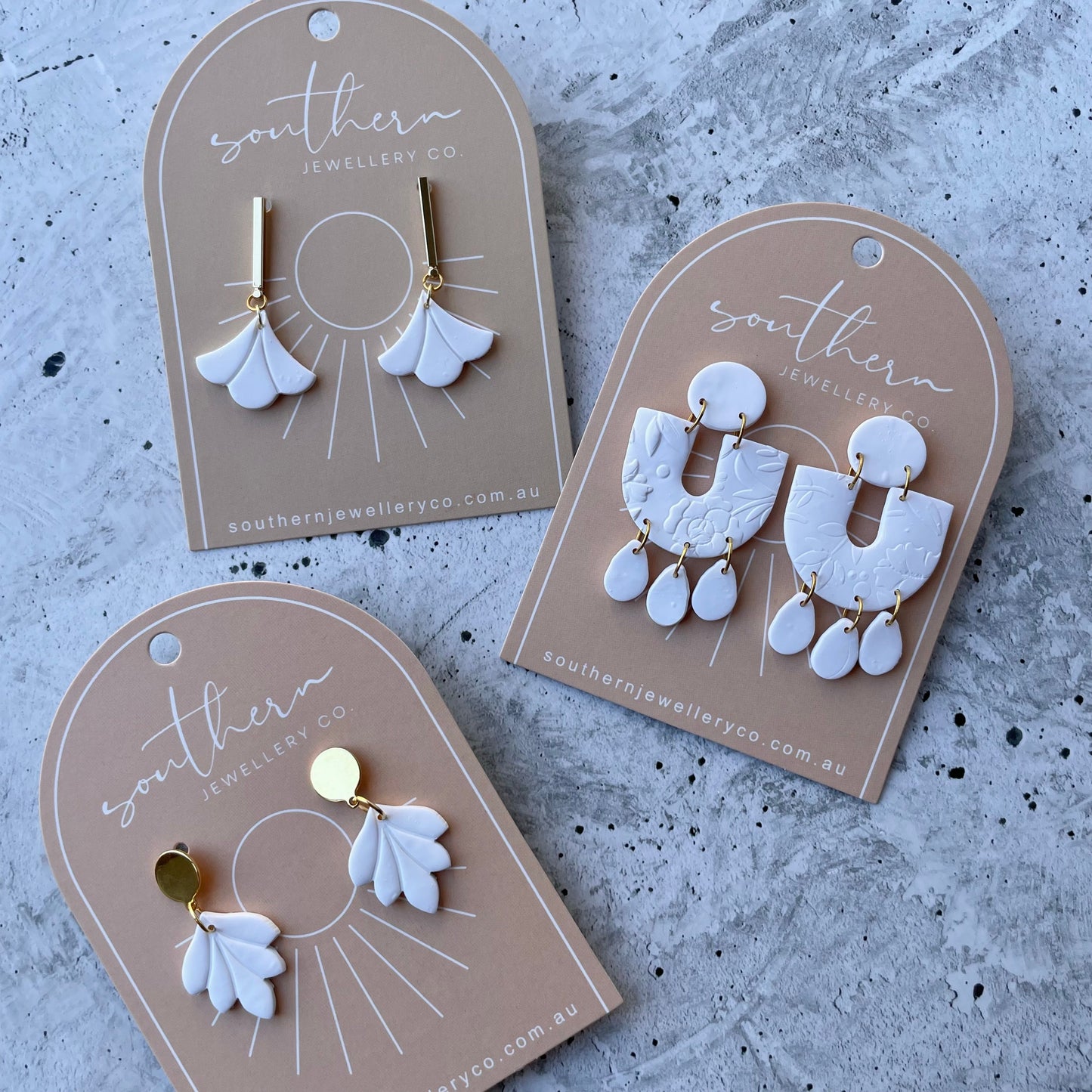 Leila White Earrings-Earrings-Southern Jewewellery Co.-Southern Goods Co.