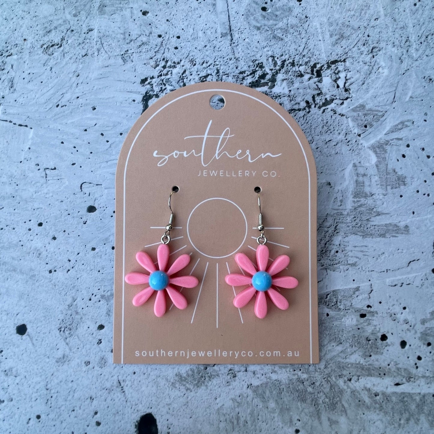 Vintage Pink Daisy Earrings-Earrings-Southern Jewewellery Co.-Southern Goods Co.