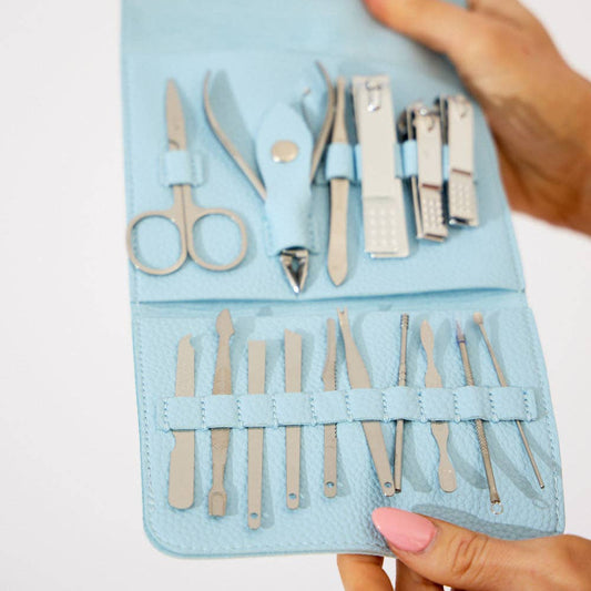 Vegan PU Leather Manicure Set - Light Blue