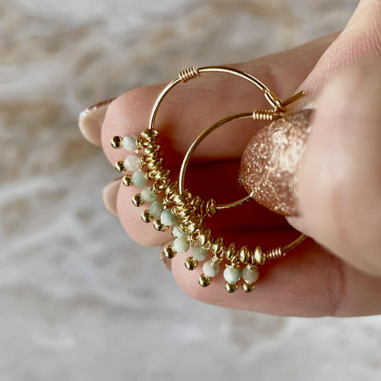 Amazonite Stone Hoop Earrings-Earrings-Southern Jewewellery Co.-Southern Goods Co.