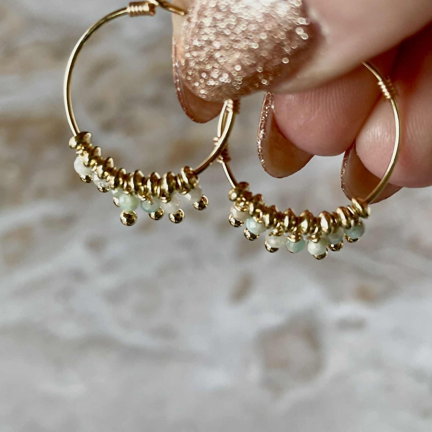 Amazonite Stone Hoop Earrings-Earrings-Southern Jewewellery Co.-Southern Goods Co.