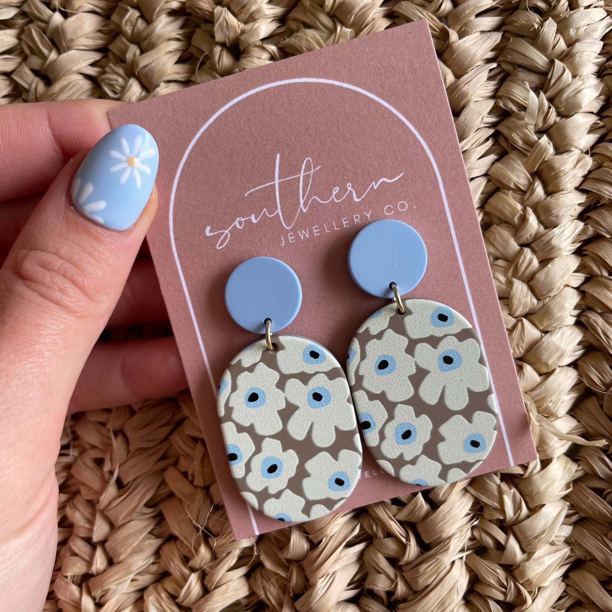 Blue Floral Earrings-Earrings-Southern Jewewellery Co.-Southern Goods Co.