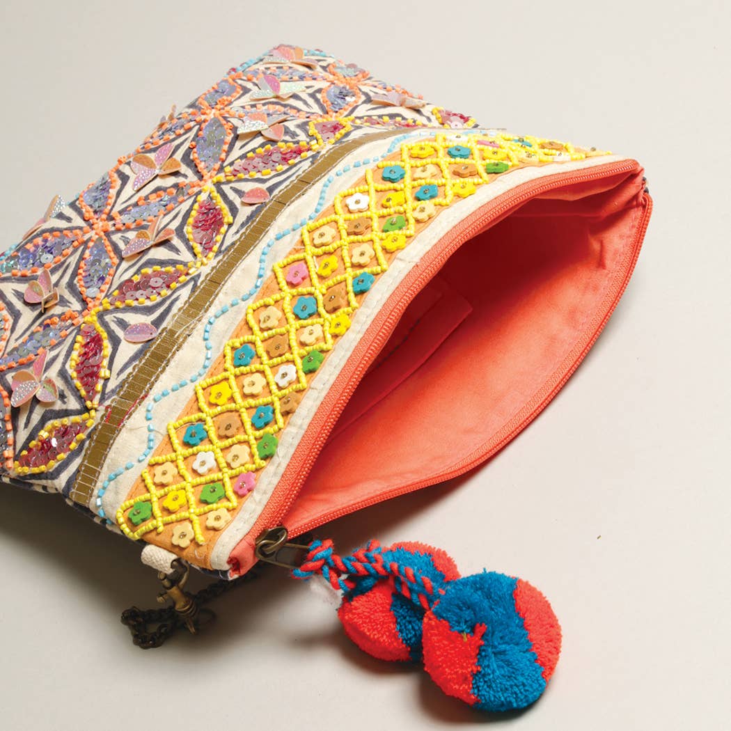 Boho Embellished Clutch with Chain-Bags-Southern Jewewellery Co.-Southern Goods Co.