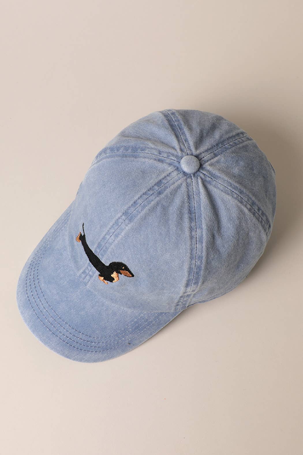 Dachshund Embroidered Cap: WASHED DENIM-Hats-Southern Jewewellery Co.-Southern Goods Co.
