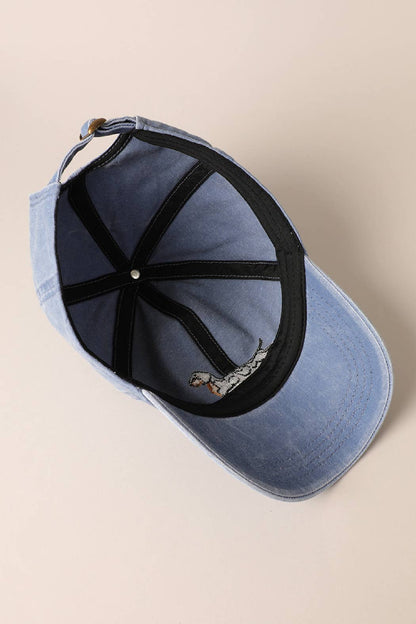 Dachshund Embroidered Cap: WASHED DENIM-Hats-Southern Jewewellery Co.-Southern Goods Co.