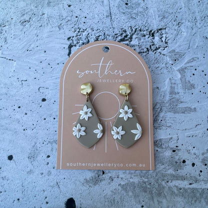 Floral Taupe Earrings-Earrings-Southern Jewewellery Co.-Southern Goods Co.