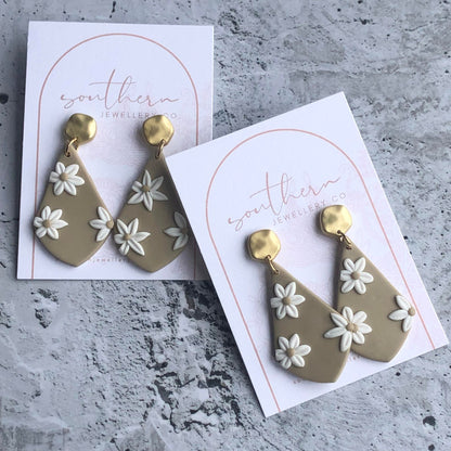 Floral Taupe Earrings-Earrings-Southern Jewewellery Co.-Southern Goods Co.