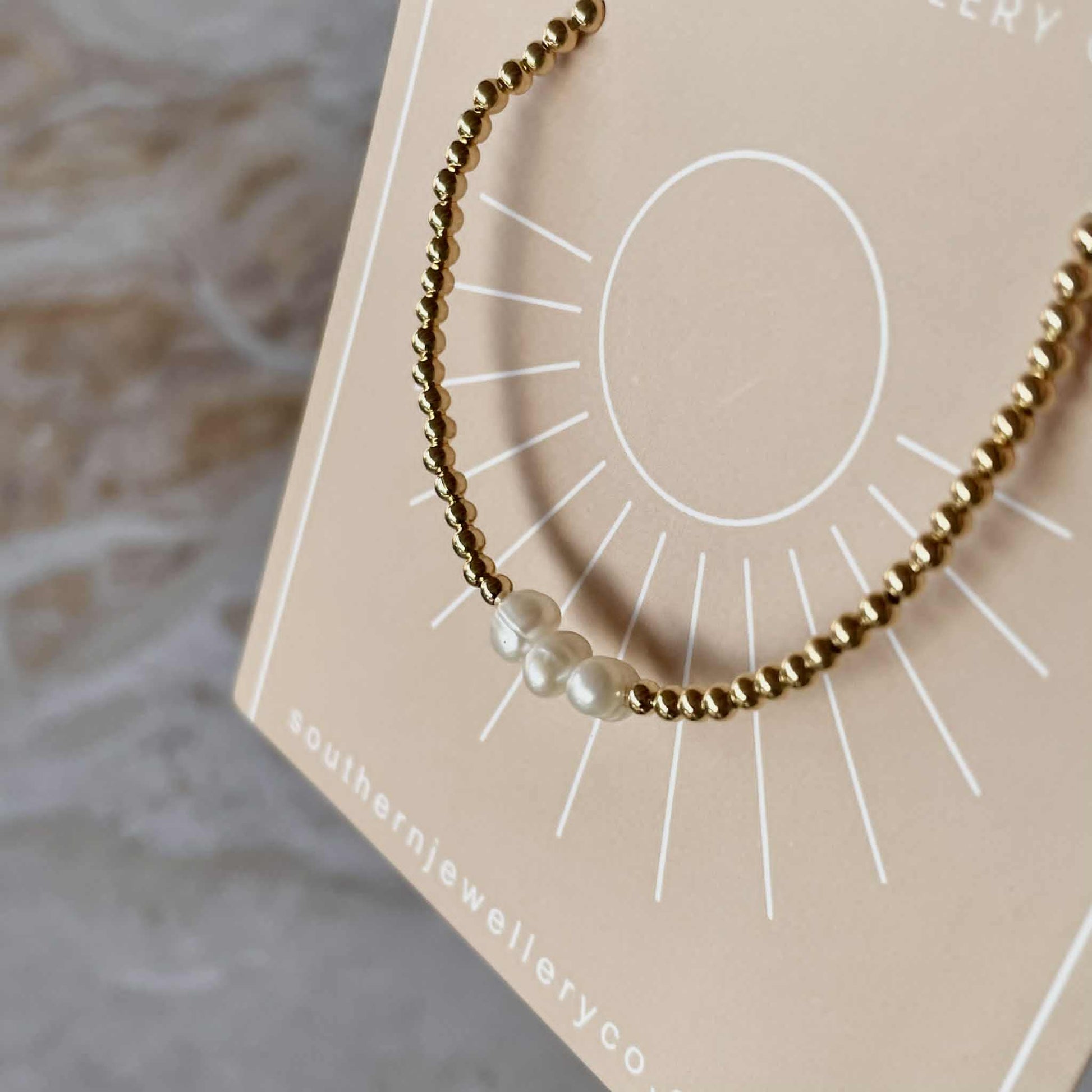 Gold Bead and Freshwater Pearl Bracelet-Bracelet-Southern Jewewellery Co.-Southern Goods Co.