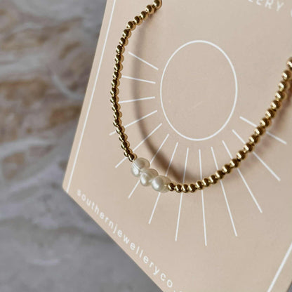 Gold Bead and Freshwater Pearl Bracelet-Bracelet-Southern Jewewellery Co.-Southern Goods Co.