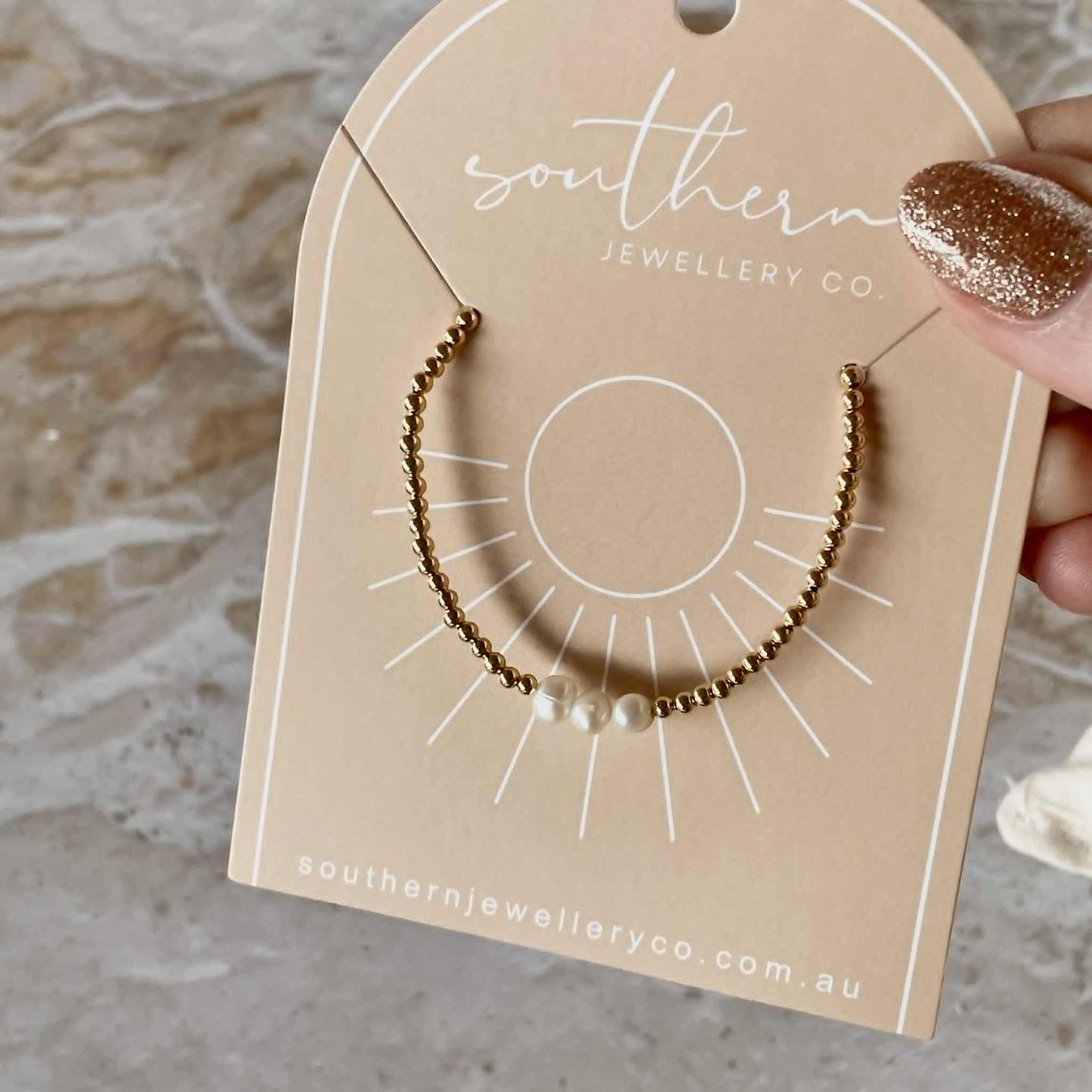 Gold Bead and Freshwater Pearl Bracelet-Bracelet-Southern Jewewellery Co.-Southern Goods Co.