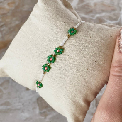 Green Beaded Flower Bracelet-Bracelet-Southern Jewewellery Co.-Southern Goods Co.