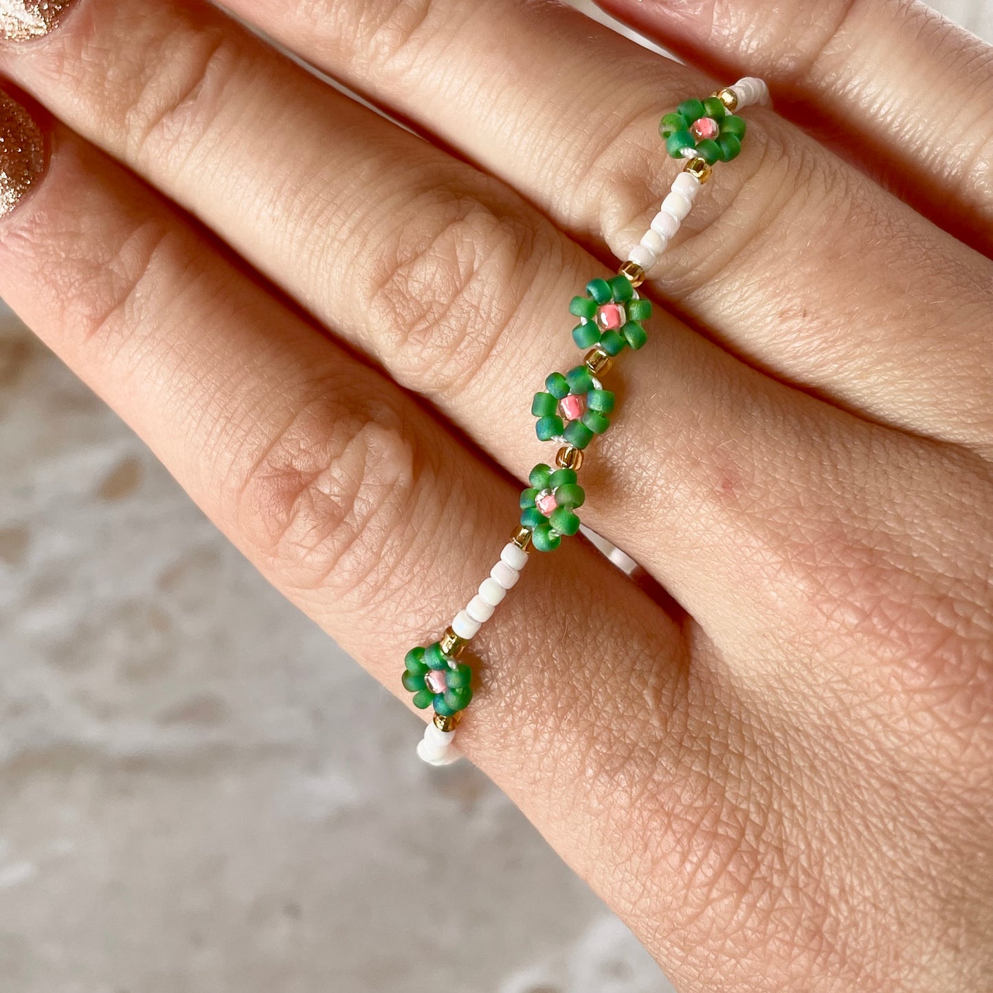 Green Beaded Flower Bracelet-Bracelet-Southern Jewewellery Co.-Southern Goods Co.