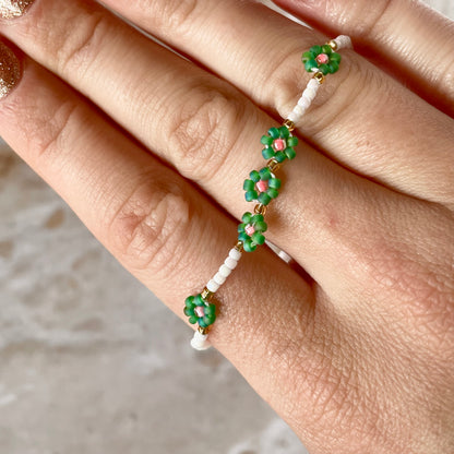 Green Beaded Flower Bracelet-Bracelet-Southern Jewewellery Co.-Southern Goods Co.