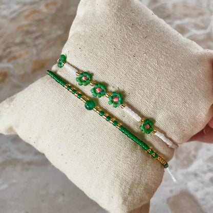 Green Beaded Flower Bracelet-Bracelet-Southern Jewewellery Co.-Southern Goods Co.