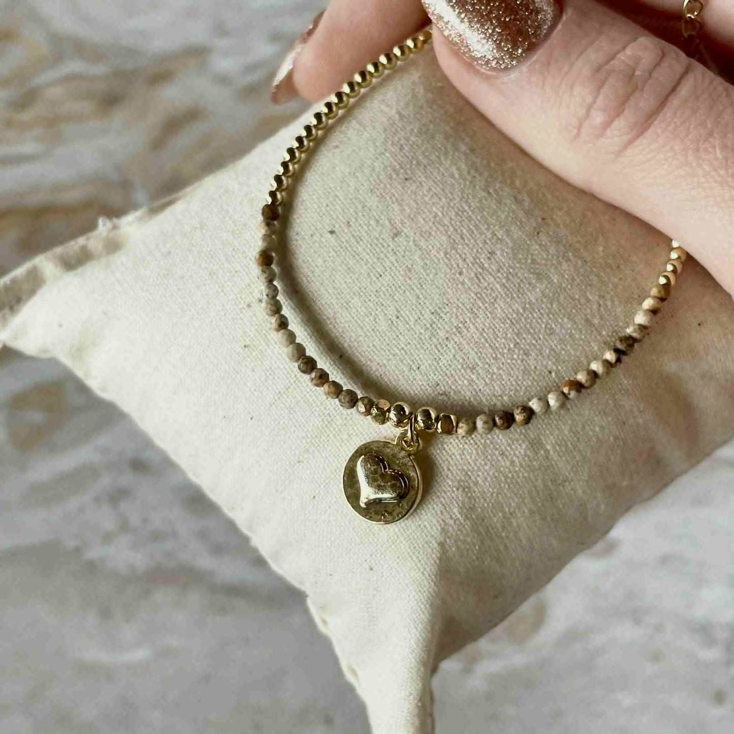 Jasper Heart Charm Bracelet-Bracelet-Southern Jewewellery Co.-Southern Goods Co.