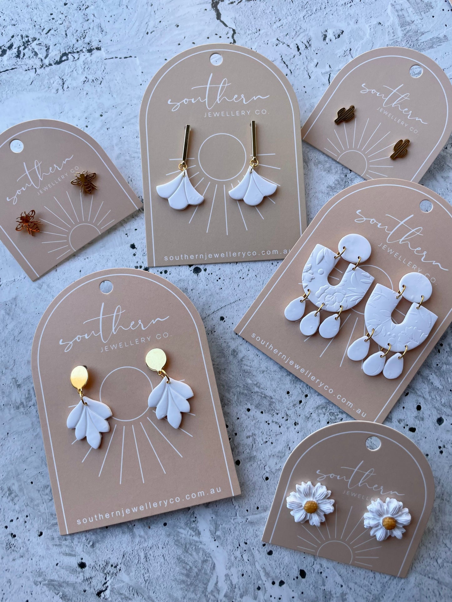 Leila White Earrings-Earrings-Southern Jewewellery Co.-Southern Goods Co.