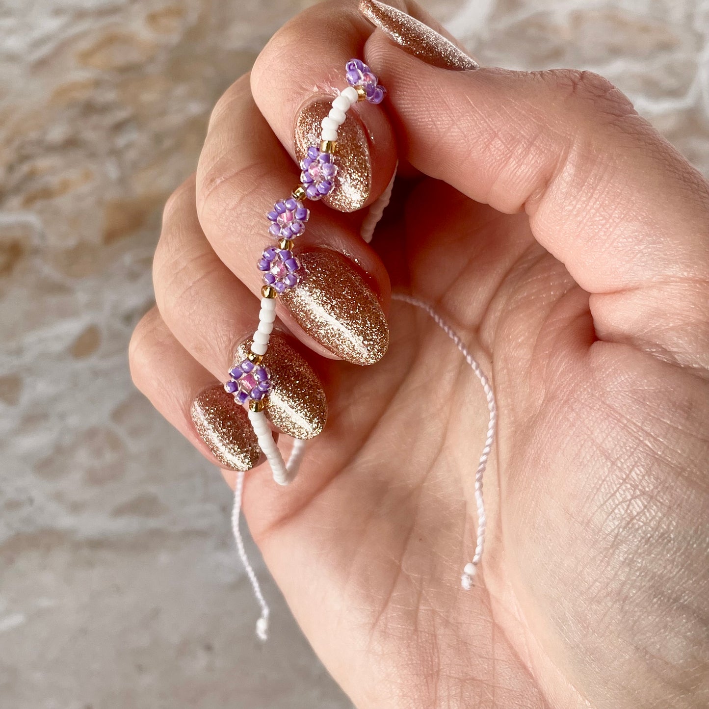 Lilac Beaded Flower Bracelet-Bracelet-Southern Jewewellery Co.-Southern Goods Co.