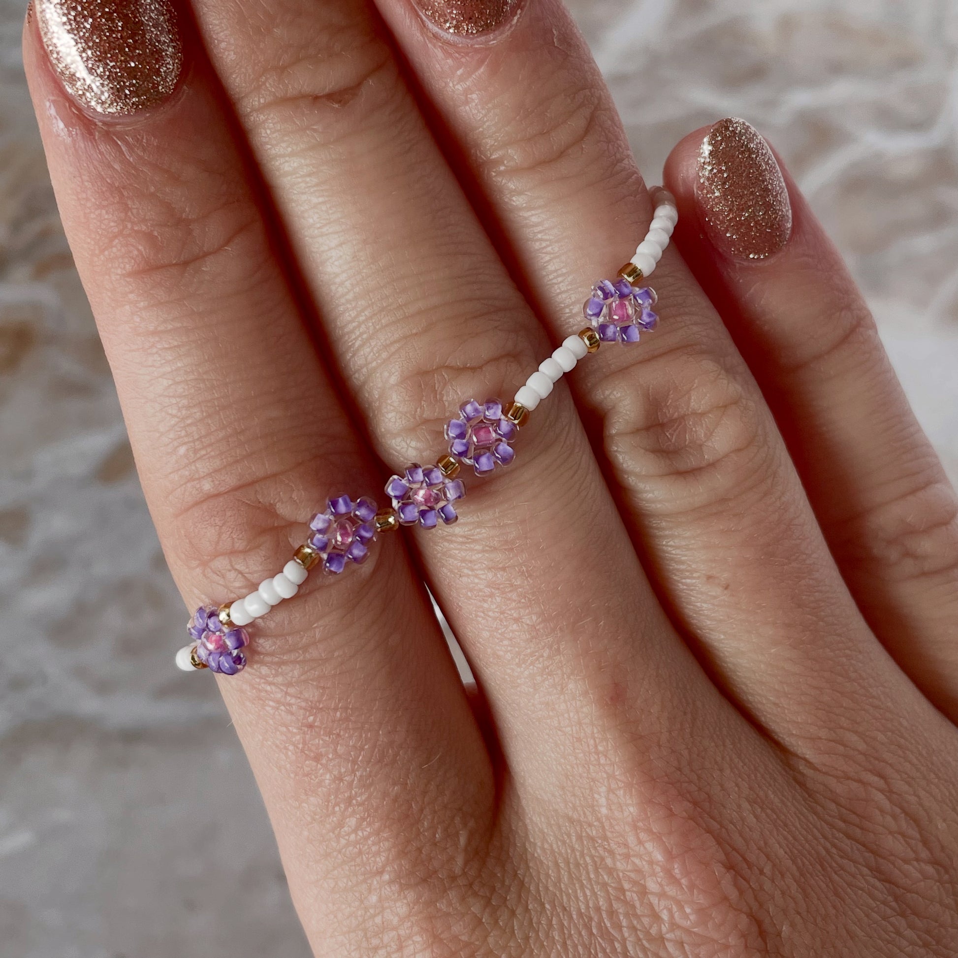 Lilac Beaded Flower Bracelet-Bracelet-Southern Jewewellery Co.-Southern Goods Co.