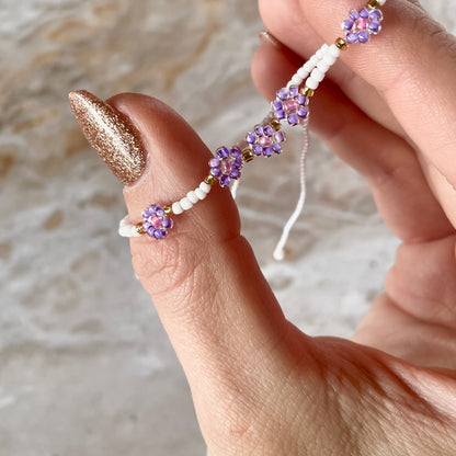 Lilac Beaded Flower Bracelet-Bracelet-Southern Jewewellery Co.-Southern Goods Co.
