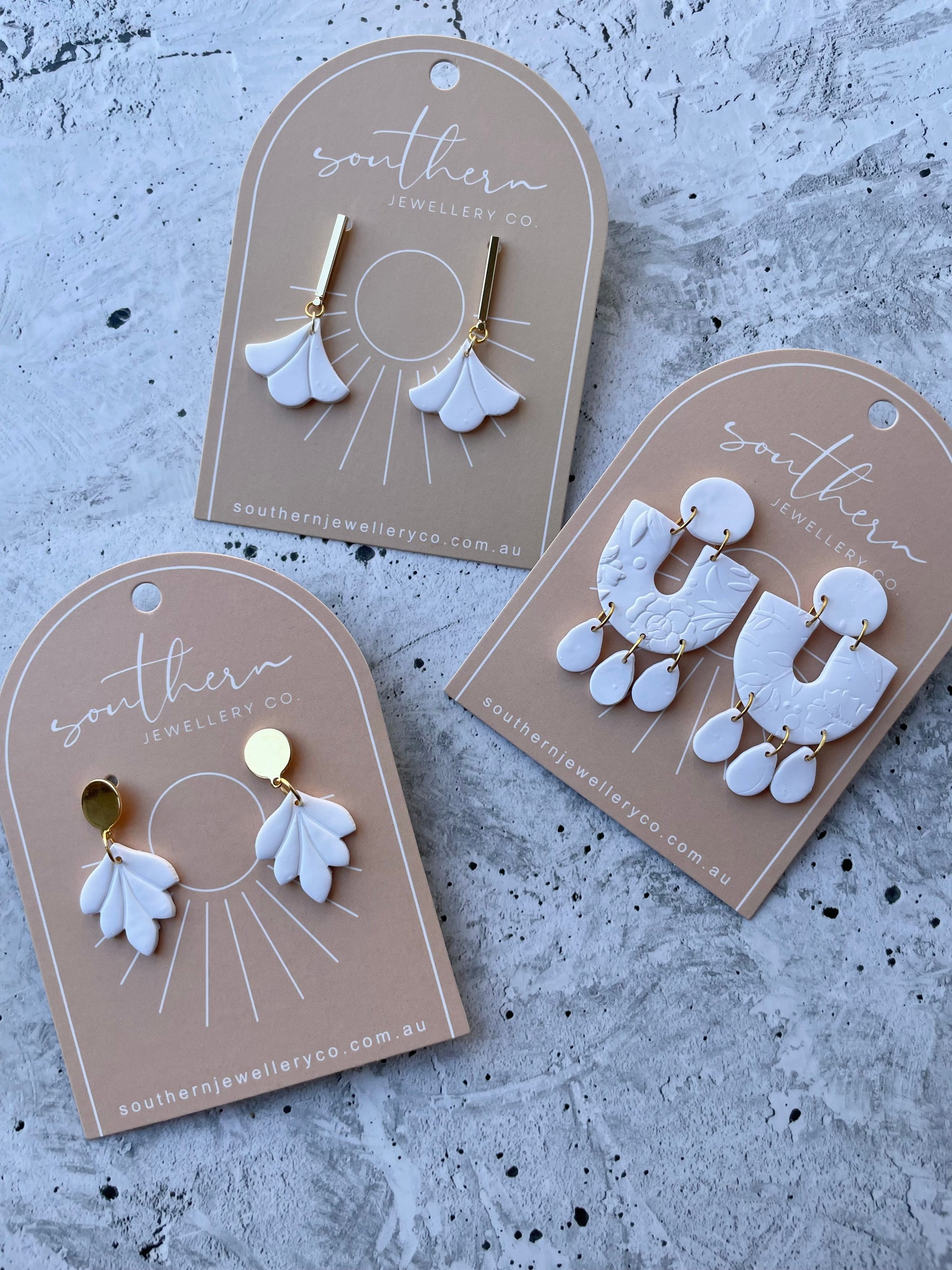 Lucia White Earrings-Earrings-Southern Jewewellery Co.-Southern Goods Co.