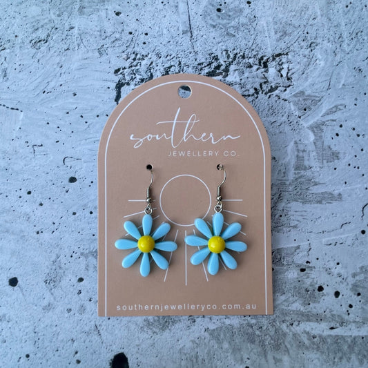 Vintage Blue Daisy Earrings-Earrings-Southern Jewewellery Co.-Southern Goods Co.