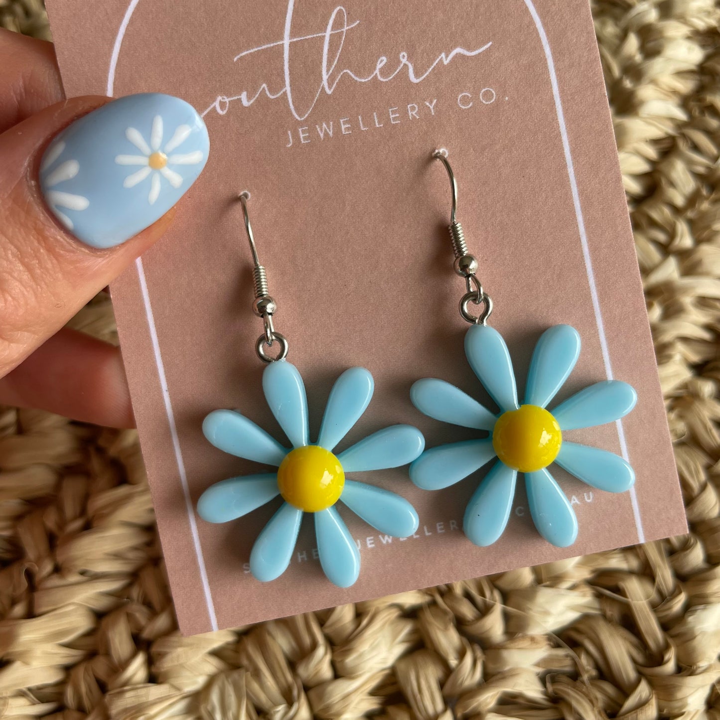 Vintage Blue Daisy Earrings-Earrings-Southern Jewewellery Co.-Southern Goods Co.