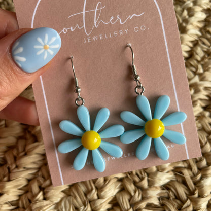 Vintage Blue Daisy Earrings-Earrings-Southern Jewewellery Co.-Southern Goods Co.
