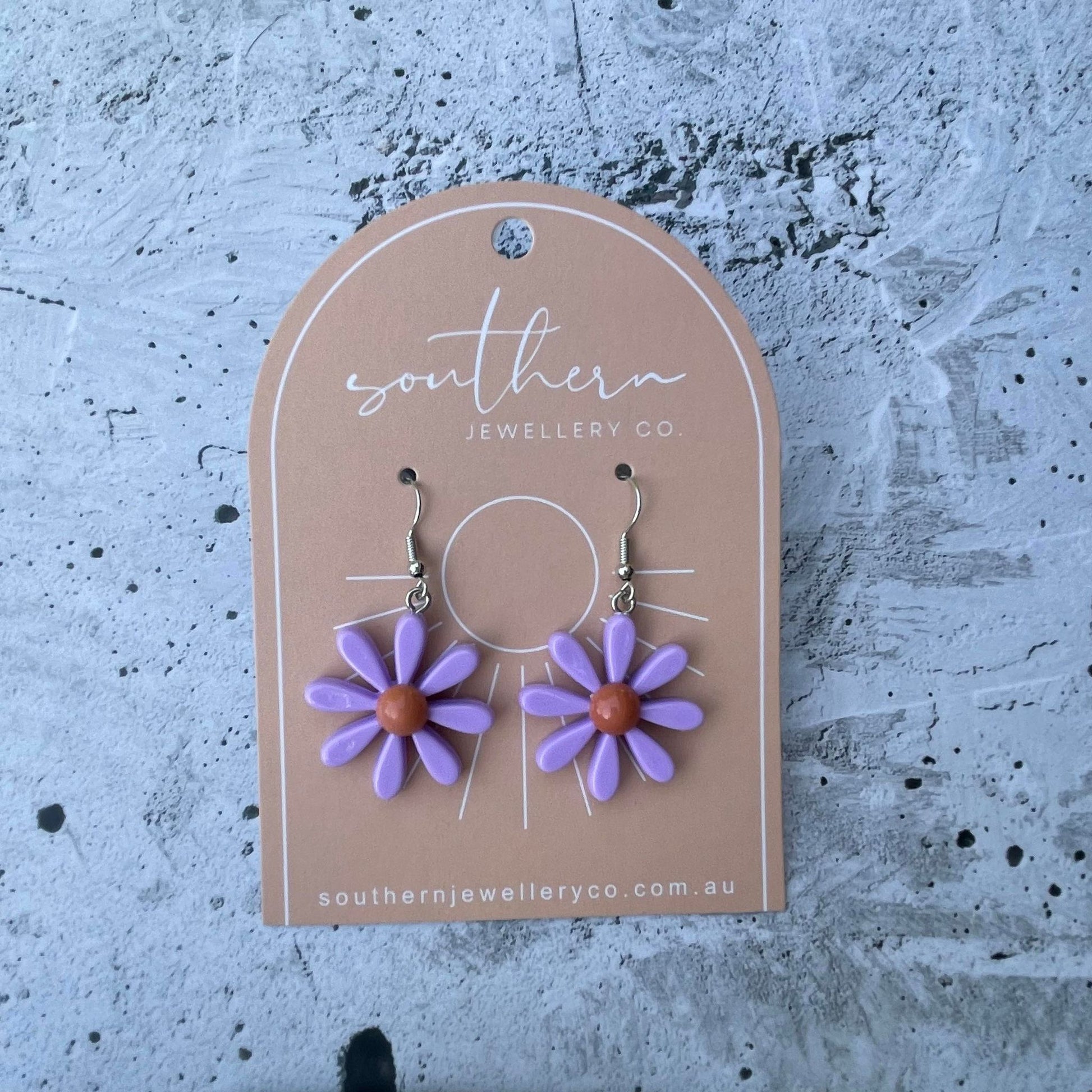 Vintage Lilac Daisy Earrings-Earrings-Southern Jewewellery Co.-Southern Goods Co.
