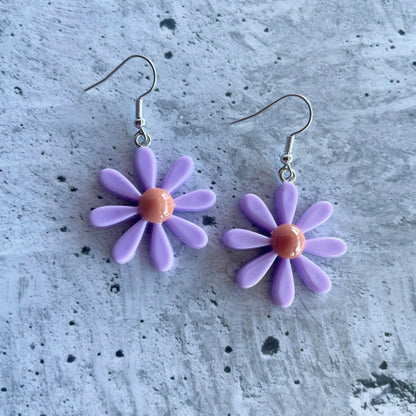 Vintage Lilac Daisy Earrings-Earrings-Southern Jewewellery Co.-Southern Goods Co.