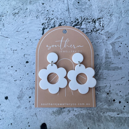 White Flower Earrings-Earrings-Southern Jewewellery Co.-Southern Goods Co.