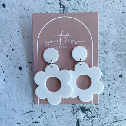 White Flower Earrings-Earrings-Southern Jewewellery Co.-Southern Goods Co.