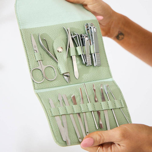 Vegan PU Leather Manicure Set - Light Green