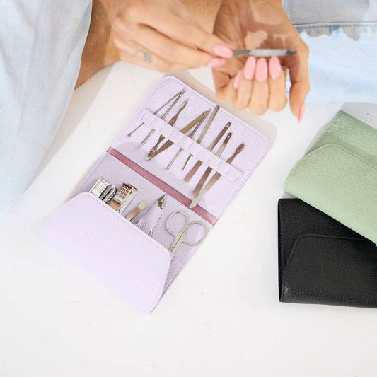 Vegan PU Leather Manicure Set - Light Purple