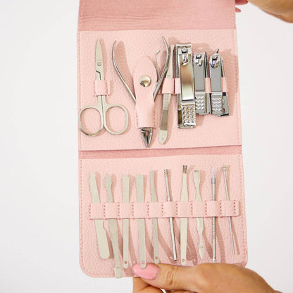 Vegan PU Leather Manicure Set - Light Pink